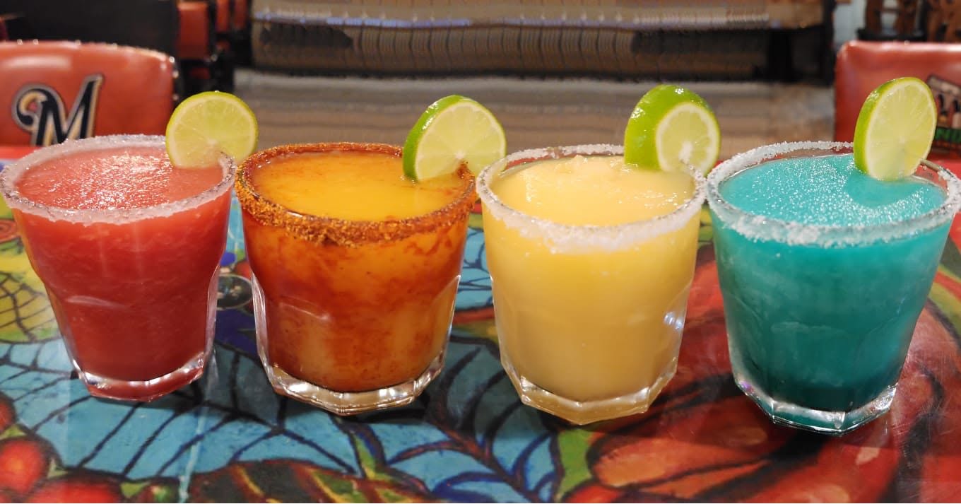 Flavored margaritas on the rocks